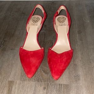 Vince Camuto Women’s Red Suede Sling-Back Kitten Heel